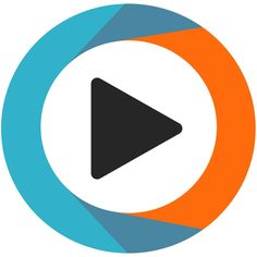 an orange and blue circle with a play button