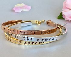 Custom Quote Bracelet Mantra Bracelet Stacking Cuff Bracelet Inspirational Jewelry Inspirational Bracelet Graduation Gift Adjustable Hand Stamped Gold Bracelets, Adjustable Engraved Bracelets For Weddings, Adjustable Engraved Bracelet For Weddings, Adjustable Hand Stamped Bracelets For Wedding, Adjustable Hand Stamped Wedding Bracelets, Engraved Adjustable Cuff Bracelet For Wedding, Inspirational Adjustable Wedding Jewelry, Adjustable Bangle Bracelets For Bridesmaid Gift, Adjustable Nickel-free Cuff Bracelet For Wedding