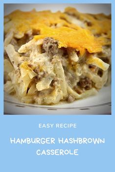 an easy recipe for hamburger hashbrown casserole on a plate