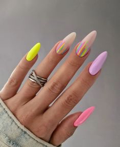 Pastel Nails Designs, Almond Nails Designs, Summer Nails Colors, Neon Nails, Pastel Nails, Silver Nails, Nail Designs Spring, Nail Art Summer, Chic Nails