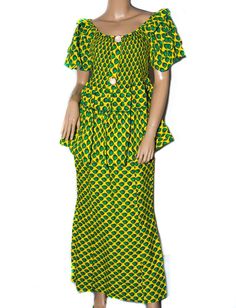 DW44 - Green, Yellow Pintuck top and a maxi skirt African clothing made in Togo, West Africa. - Tess World Designs Green And Yellow, Blouse Length, West Africa, Pin Tucks, African Clothing, Your Head, Green Yellow, Maxi Skirt, Dry Clean