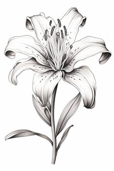 a black and white drawing of a flower