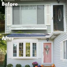 before and after pictures of a home's front door with the same paint job