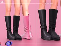 three different views of the same woman's boots, one in pink and one in black