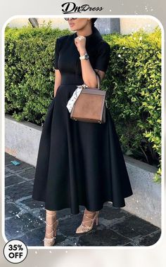 Solid Short Sleeve A Line Dress Dress Elegant Short, Black Dresses Classy, Line Dress, Looks Chic, Dress And Heels, Classy Dress, Xl Dress, Look Fashion, Elegant Dresses