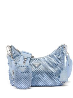 Prada Re-Edition 2005 Satin Shoulder Bag - Farfetch Designer Light Blue Shoulder Bag For Evening, Prada Re Edition 2005, Prada Re Edition, My Style Bags, Prada Collection, Prada Shoulder Bag, Crystal Bags, Fancy Bags, Mood Board Fashion