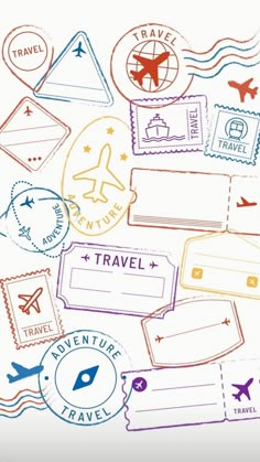 an image of travel stamps on a white background