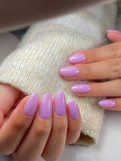 Nails 3 Colors Simple, Round Lavender Nails, Oval Nails Lilac, Lilac Manicure Lavender, Magenta Oval Nails, Russian Manicure Color, Light Pinkish Purple Nails, Neon Lilac Nails, Purple Nail Shades