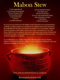 Mabon Stew, Wicca Recipes, Kitchen Witch Recipes, Autumnal Equinox, Kitchen Witchery, Under Your Spell, Magic Circle, Kitchen Witch, Samhain