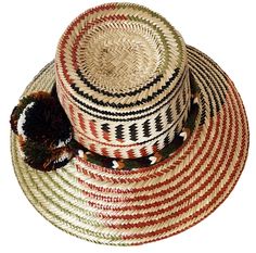 Introducing our exquisite Handmade Wayuu Hat crafted from the finest Iraca palm fiber by the skilled hands of the Wayuu tribe artisans from Colombia and Venezuela. Each hat is a masterpiece of tradition, taking approximately 8 hours to meticulously weave and shape. Constructed with precision, these hats boast a versatile design that can be adjusted to fit various head sizes, making them an ideal accessory for anyone. Whether worn fully down for optimal sun protection, styled with the front down Handwoven Artisan Panama Hat With Flat Brim, Handwoven Multicolor Straw Hat, Brown Woven Straw Hat Artisan Style, Multicolor Handwoven Straw Hat, Multicolor Handwoven Toquilla Straw Hats, Multicolor Handwoven Toquilla Straw Sun Hat, Handwoven Multicolor Straw Hat With Curved Brim, Multicolor Handwoven Straw Hat With Curved Brim, Bohemian Handwoven Natural Fiber Sun Hat