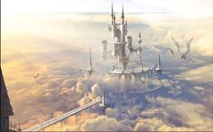 an artist's rendering of a castle in the sky