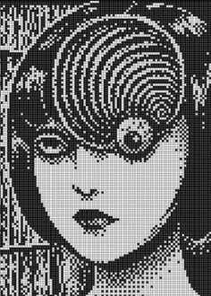 a black and white image of a woman's face with an intricate pattern on it