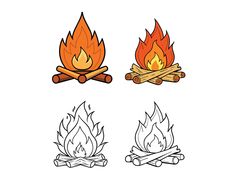 three different types of campfires and sticks