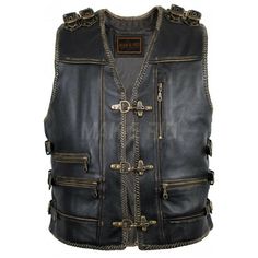 Men's Genuine Cow Leather Heavy Zipper Intek Biker Motorcycle Waistcoat Vest S6  Features: 100% genuine cowhide, Antique VINTAGE LOOK HARDWARE  2 inside pockets, one of which can be closed with a zipper 3 outer pockets with zippers On the sides they each have 3 buckles for adjusting 2 buckles on the shoulders 3 Brass Antique carbines as a clasp Ideal for patches The lining is made of Cotton The leather is black and worked in a used look Size Chart:  Sizes XXS   XS   S   M    L   XL 2XL 3XL 4XL 5 Biker Vest With Zipper Closure For Fall, Vintage Leather Vest Outerwear, Brass Antique, Mountain Backpack, Bradley Mountain, Denim Vest, Antique Vintage, Cow Leather, Vintage Looks