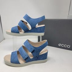 Brand New And No Flaws Womens Size 10-10.5, Eu 41 These Are Leather They Are Blue Casual Blue Wedge Sandals With Removable Insole, Blue Synthetic Wedge Sandals With Ankle Strap, Blue Synthetic Ankle Strap Wedge Sandals, Casual Light Blue Wedge Sandals, Blue Wedge Sandals With Removable Insole, Blue Leather Wedge Sandals With Round Toe, Blue Leather Wedge Sandals With Ankle Strap, Blue Leather Wedge Heel Sandals, Blue Synthetic Wedge Sandals With Removable Insole