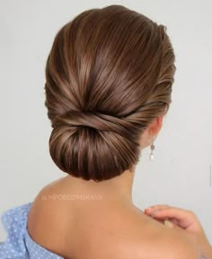 Bridal Hair Sleek Updo, Classic Low Bun Wedding Hair, Low Bun With Volume, Elegant Bun Hairstyles Classy, Sleek Wedding Bun, Smooth Chignon, Fancy Low Bun, Formal Hair Bun, Sleek Bun Wedding Hair