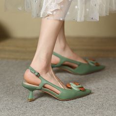 Women Pointed Toe Slingback Sandals Kitten Heel Pump Shoes Summer Retro Heels | eBay