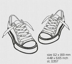 a drawing of a pair of shoes with laces on the bottom and one shoe in the middle