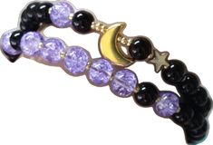 Adjustable Purple Moon Phase Jewelry, Adjustable Celestial Beaded Bracelets As Gifts, Purple Adjustable Celestial Jewelry, Adjustable Purple Celestial Jewelry, Adjustable Beaded Bracelets With Moon Charm, Celestial Style Adjustable Beaded Bracelets With Round Beads, Adjustable Celestial Bracelet With Round Beads, Adjustable Celestial Bracelets With Round Beads, Adjustable Celestial Beaded Bracelets With Round Beads