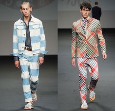 Vivienne Westwood 2016 Spring Summer Mens Runway Catwalk Looks with Andreas Kronthaler - Milano Moda Uomo Collezione Milan Fashion Week Italy - Tunic Check Plaid Gladiator Sandals Outerwear Coat Jacket Suit Blazer Parka Pants Trousers Slouchy Oversized Shirt Drapery Necktie Leopard Slim Flowers Floral Stripes Tapered Three Piece Drawstring Vest Waistcoat Knit Cardigan Mesh Fishnet Poncho Androgyny Runway Denim, Andreas Kronthaler, Mens Fashion Suits Casual, Mens Fashion Coat, Mens Fashion Casual Shoes, Mens Fashion Business Casual, Mens Fashion Casual Winter, Mens Fashion Simple