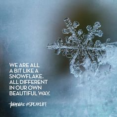 a snowflake is shown with the quote we are all a bit like a snowflake, all different in our own beautiful way