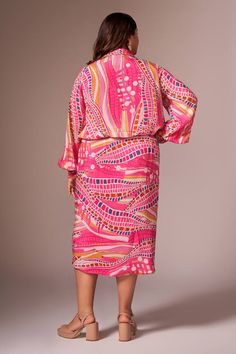 Pink crepe silk draped dress with all over abstract prints. - Aza Fashions Silk Drape Dress, Types Of Work, Draped Dress, Dress For Women, Dress Pattern, Aza Fashion, Abstract Prints, Full Sleeve, Abstract Print