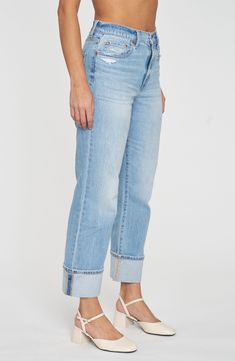 Low-stretch denim in the perfect dark wash elevates these vintage-inspired jeans designed with straight legs and an always-on-trend high waist. 30 1/2" inseam; 18" leg opening; 12" front rise; 15" back rise (size 29) Zip fly with button closure Five-pocket style 65% cotton, 34% organic cotton, 1% elastane Machine wash, tumble dry Imported Perfect Dark, Designer Jeans, Nordstrom Store, Fabric Gifts, Free Fabric, Stretch Denim, Straight Leg Jeans, Leg Jeans, Vintage Inspired