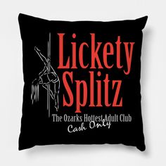 a black pillow with the words lucky splitz on it