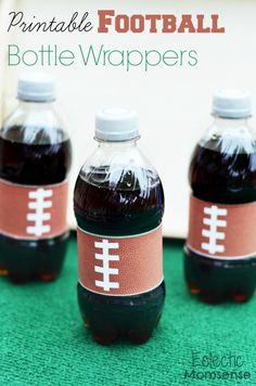 three bottle wrappers with footballs on them and the words printable football bottle wrappers