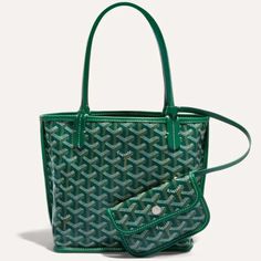 Nwtgoyardmini Anjou Reversible Tote Hard To Catch In Store. Is Reversible And Can Be Worn With The Canvas Side Or All Leather. Has Detachable Mini Wallet With It. Purchased In Paris April 2024. Color: Green Size Or Dimension: Approx 8.25 In X 8 In X 4 In - Strap Drop: 7.25 In Condition: Brand New, Never Worn. Plastic And Tag Still On Handles From Store. Comes With: Removable Wallet, Dust Bag, Tag Please Pay Attention To Pics As They Are Part Of The Description. Price Reflects Condition. Feel Fre Goyard Mini Anjou Green, Green Goyard Bag, Green Goyard Tote, Goyard Mini Anjou, Goyard Anjou, Paris April