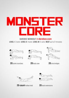 the poster shows how to do monster core exercises for men and women, with instructions