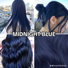 Temporary Dye For Dark Hair, Cobalt Hair Color, Dark Blue And Teal Hair, Hair Dye Colors Blue, Dark Blue Hair Pale Skin, Midnight Blue And Purple Hair, Dark Ashy Blue Hair, Blue Hair Dye Ideas For Brunettes, Dark Blue Hair On Brown Skin