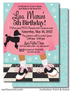 a pink and blue birthday party with a poodle on it