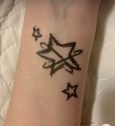 a tattoo with stars on the wrist and one star in the middle is black ink