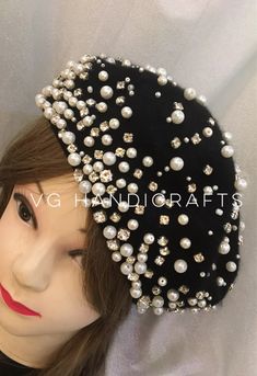 Handmade Warm Beaded Hat, Wool Embroidered Beret With Pearl And Crystals | eBay Embroidered Beret, Beaded Hat, Hat Wool, Denim Crafts, Crystal Headband, Pearl Crystal, Wedding Headband, Floral Headbands, Bridal Headband