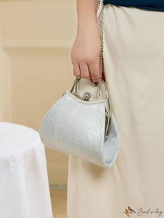 BirdinBag - Silver Pleated Box Bag with Funky Top Handle - Perfect for Parties Handheld Evening Bag For Gift, Formal Rectangular Satchel, Elegant Satchel With Hasp Closure As Gift, Formal Satchel Evening Bag, Evening Handheld Bag With Hasp Closure, Rectangular Party Shoulder Bag With Hasp Closure, Handheld Evening Bag With Hasp Closure, Handheld Bags With Detachable Handle For Events, Elegant Square Coin Purse For Everyday Use