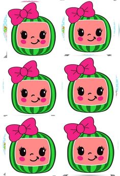 some cute little watermelon stickers with bows on their heads and the faces