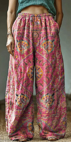 Sewing Transformation, Pink Sarong, Casual Linen Pants, Pink Trousers, Cotton Linen Pants, Printed Clothing, Linen Casual, Sweater Dress Women, Style Mistakes