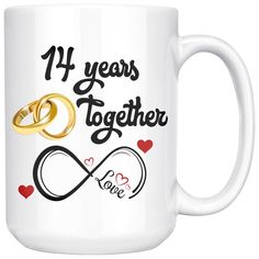 "14th wedding anniversary gift for him and her, 14 years marriage anniversary, best anniversary mug for husband & wife, 14 years wife anniversary cup, 14th happy anniversary gift, 14 years together, 14th anniversary party, 14th anniversary mug, 14 years of marriage, married 14 years, 14 years with her, 14 years wedding couple, 14th year anniversary mug, valentines day romantic mug, mr mrs anniversary This is the perfect ceramic coffee mug with content \"14 YEARS TOGETHER\" - Search no more, 4th Wedding Anniversary Gifts For Him, 5th Wedding Anniversary Gifts For Him, 41st Wedding Anniversary, Third Wedding Anniversary Gifts, 27th Wedding Anniversary, 35th Wedding Anniversary Gift, 29th Wedding Anniversary, Happy Anniversary Gift, Mug For Husband