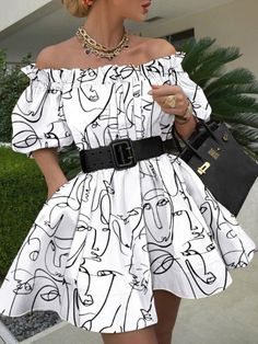 Women's Dresses One-Shoulder Print Short Sleeve Mini Dress - LuckyFash™ Sleeve Prom Dresses, Belted Tunic, Boho Floral Dress, Backless Mini Dress, Prom Dresses With Sleeves, Short Sleeve Mini Dress, Slim Dresses, Dress Elegant, Lantern Sleeve