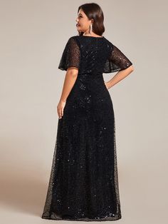 Shimmering All Over Sequin Short Sleeves A-Line Formal Evening Dress  asymetrical dresses, dancesport dresses, ducktape dresses #dressesperth #dresseslounge #dressesfornights Black Sequined Short Sleeve Evening Dress, Plus Size Black Tie Event Dresses, Black Sequin Bridesmaid Dress Plus Size, Black Sequin Dress Long Plus Size, Elegant Black Floor-length Sequin Dress, Black Floor-length Sequin Evening Dress, Plus Size Gala Dress, Plus Size Evening Gowns, Black Tie Event Dresses