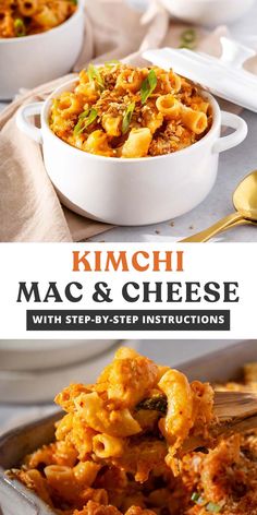 the cover of kimchi mac and cheese with step - by - step instructions is shown