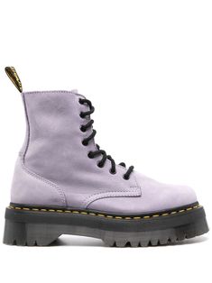 lilac purple calf suede pebbled texture front lace-up fastening side zip fastening ankle-length pull-tab at the heel round toe branded leather insole rubber lug sole Dr Martens Jadon, Pink Nike Shoes, Purple Boots, People Clothes, Pink Nike, Chanel 2, Pink Nikes, Iconic Bags, Lilac Purple