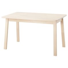 a white wooden table with two legs and a square shape on the top, against a white background