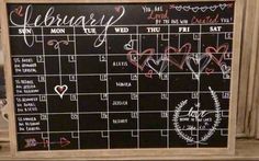 a calendar with hearts drawn on it