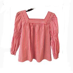 Nwt Pioneer Woman Dressy Summer Shirt, Pink And White Stripes, Smocked Sleeve, Xl Nwt Pioneer Woman Pink And White Stripe Cotton Smocked Sleeve Square Neck Xl Cotton Square Neck Blouse For Brunch, Square Neck Cotton Blouse For Brunch, Cotton Blouse With Square Neck For Brunch, Chic Smock Top With Square Neck, Casual Square Neck Blouse For Vacation, Summer Smock Top With Square Neck, Square Neck Smock Top For Summer, Spring Smock Top With Square Neck, Summer Peasant Top With Smock For Day Out