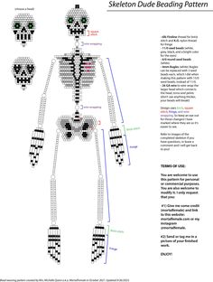 the skeleton dude beading pattern is shown with instructions for how to sew it