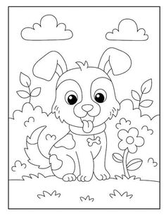 a dog sitting in the grass coloring page