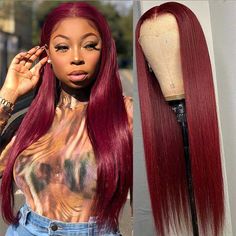 wine red color lace front human hair wigs straight hair Wine Red Hair Color, Straight Human Hair Wigs, Wine Red Hair, Hair Bundle Deals, Closure Wigs, Curly Hair Wig, Red Wigs, Headband Wigs, Lace Closure Wig