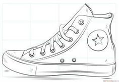 Converse Drawing, Sneakers Drawing, Beginner Sketches, Shoe Sketches, Pencil Drawing Tutorials, Drawing Tutorials For Kids, Step Drawing, Shoe Art